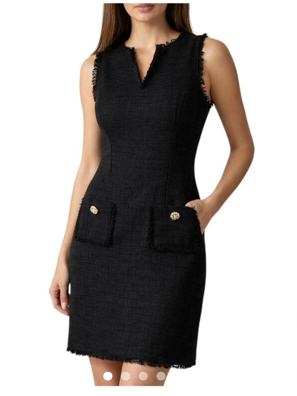 Karl Lagerfeld Black Sleeveless Tweed Pocket Dress with Gold Buttons With Cotton